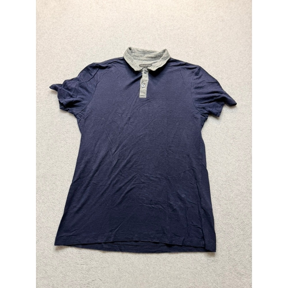 Banana Republic Mens Polo Shirt Navy Blue Grey Contrast Collar Linen L